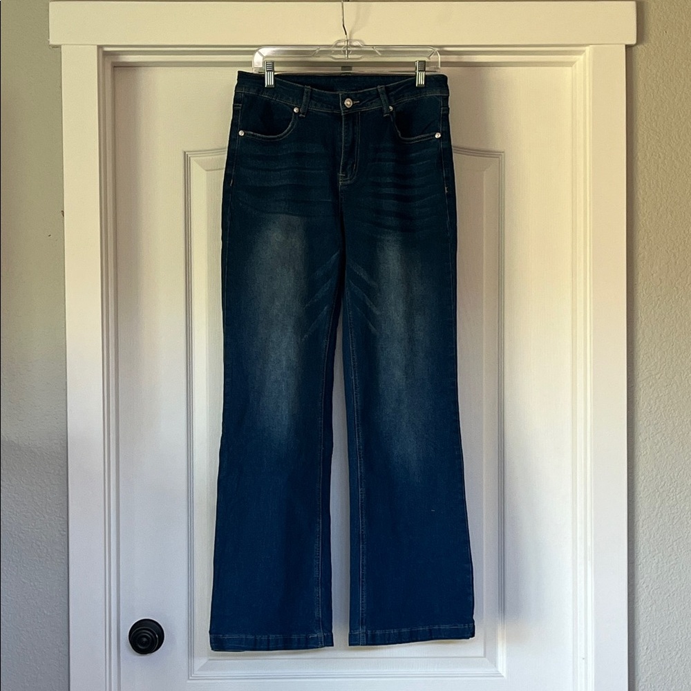 Womens Flare High Waisted Stretch Denim Jeans - Size L